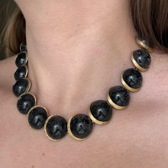 Vintage 1950s Charel Black Crescent Moon Thermoset Necklace - Picture 3 of 10